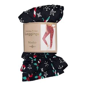 Holiday Christmas Printed Black Leggings